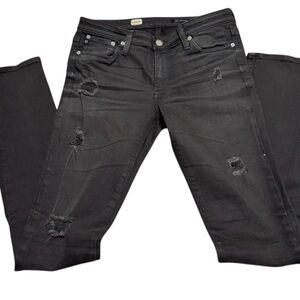 AG Premiere Skinny Straight Distressed Stretch Denim Washed Black Size 27